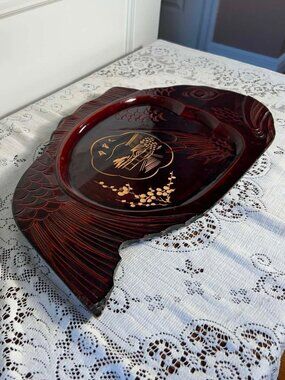 Asian wooden lacquered fish tray